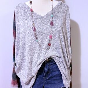 Maurices Gray and Pink Oversized Long Sleeve Blouse
